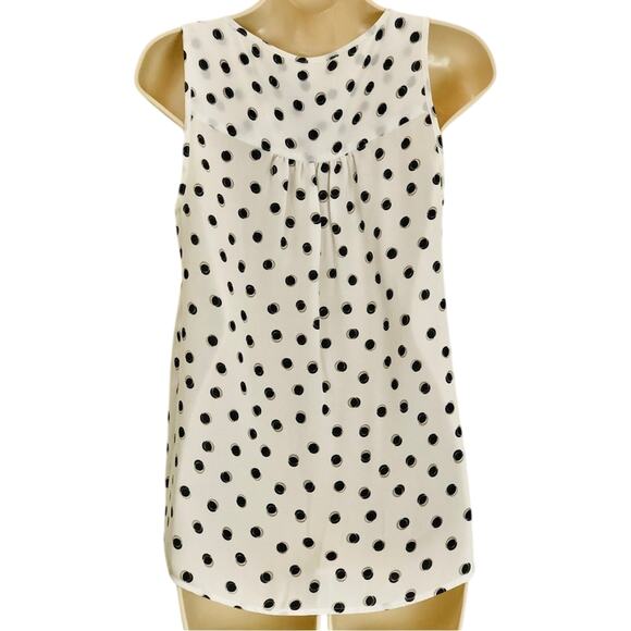 Elle White Black Polka Dot Sleeveless Top Ruffle Front Keyhole Button Closure - Picture 15 of 16